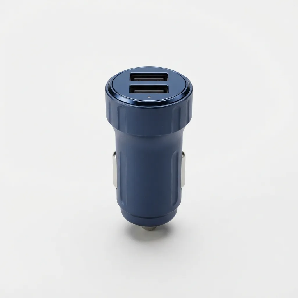 Dual USB fast charging car charger in navy